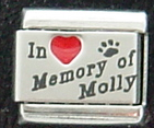 In memory of Molly - pawprint with red heart Italian charm